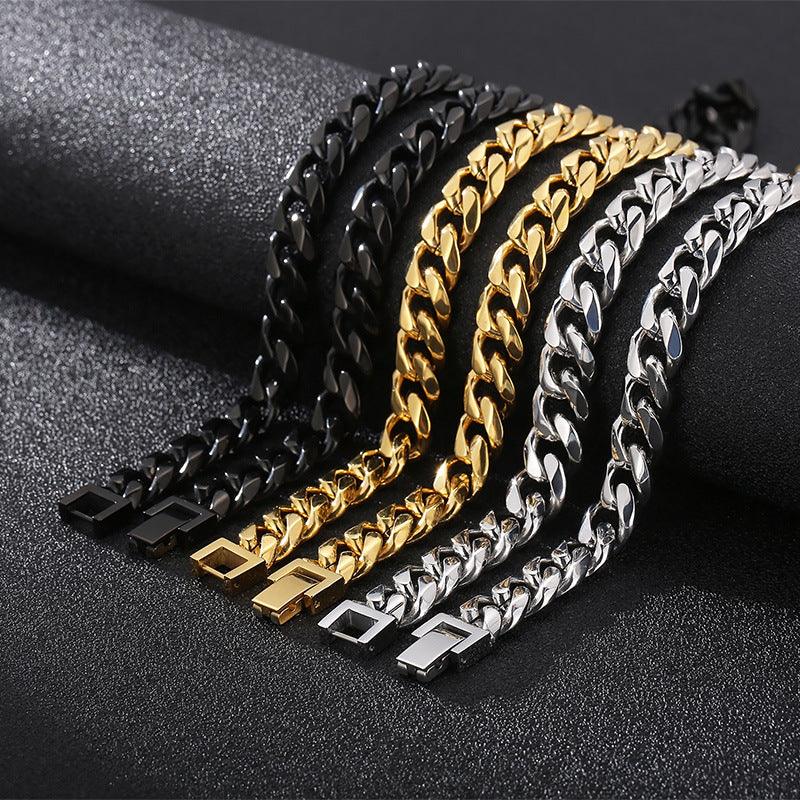 10mm Polished 6-Side Cut Curb Cuban Chain Bracelet Necklace with Buckle Clap - kalen