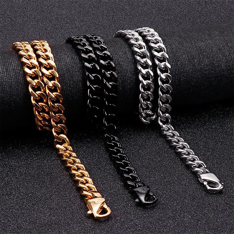11mm Polished 2-Side Cut Curb Cuban Chain Bracelet Necklace with Lobster Clap - kalen