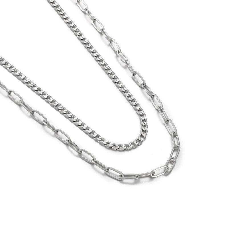 3/4mm Double Layer Paperclip Curb Chain Necklace for Women - kalen