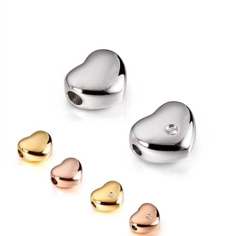 3pcs/lot S Gold Stainless Steel Classic Beads Romantic Love Heart Fit Charm Bracelets & Necklaces DIY Jewelry.