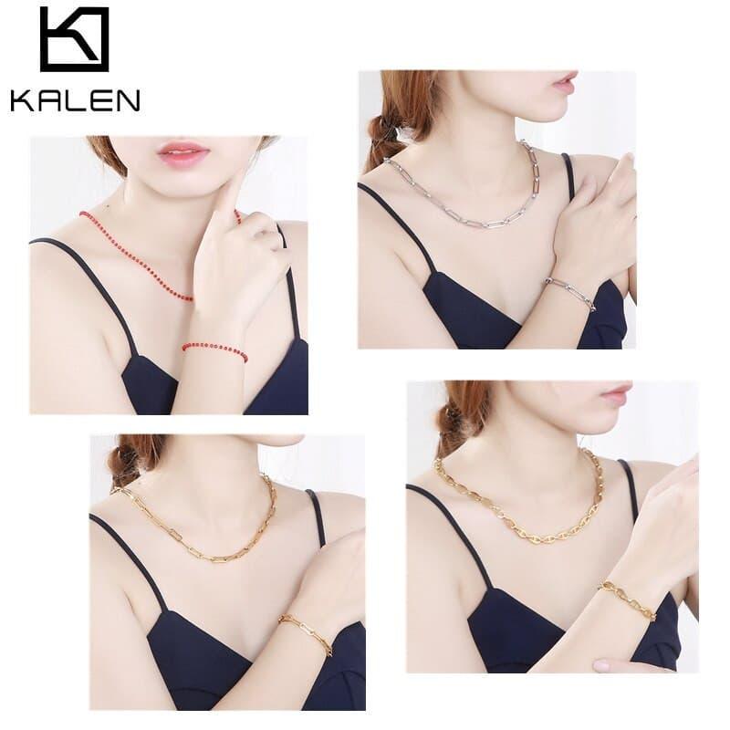 KALEN 6 Style Bohemia Jewelry Set Stainless Steel Chain Choker Collar Necklace&Bracelet Paperclip Link Chain Women Jewelry Gift.