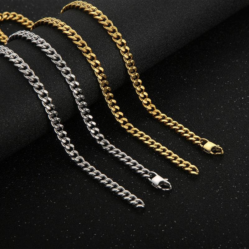 6mm Polished 2-Side Cut Curb Cuban Chain Bracelet Necklace with Lobster Clap - kalen