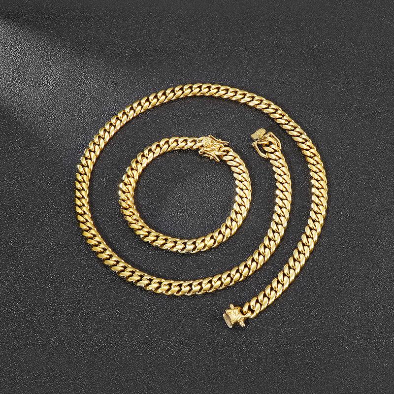 8mm Polished Brushed Miami Cuban Link Chain Bracelet Necklace With Lobster Lock Clap - kalen