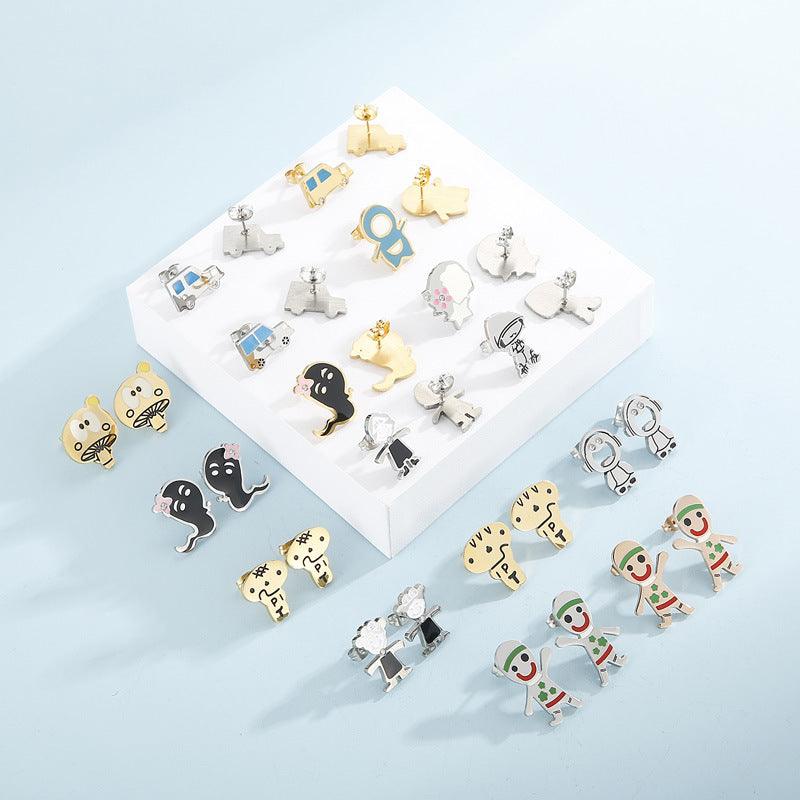 Kalen Stainless Steel Cute Cartoon Enamel Stud Earrings for Women - kalen