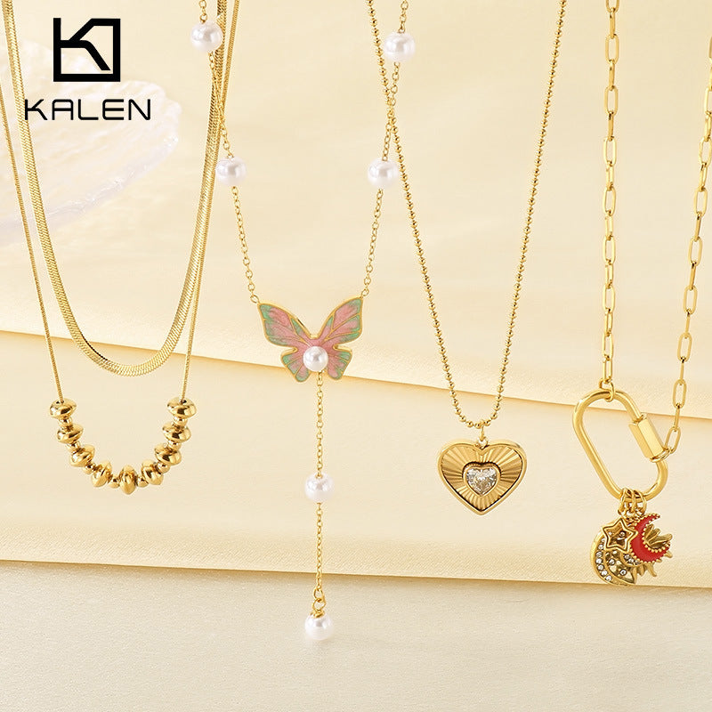 18K Gold Layered Butterfly & Heart Necklace - view 1
