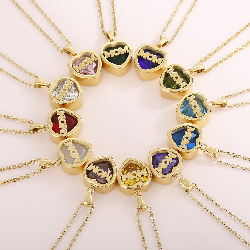 Kalen 12 Colors Mom Heart MOM Motherr Pendant Necklace For Women - view 1