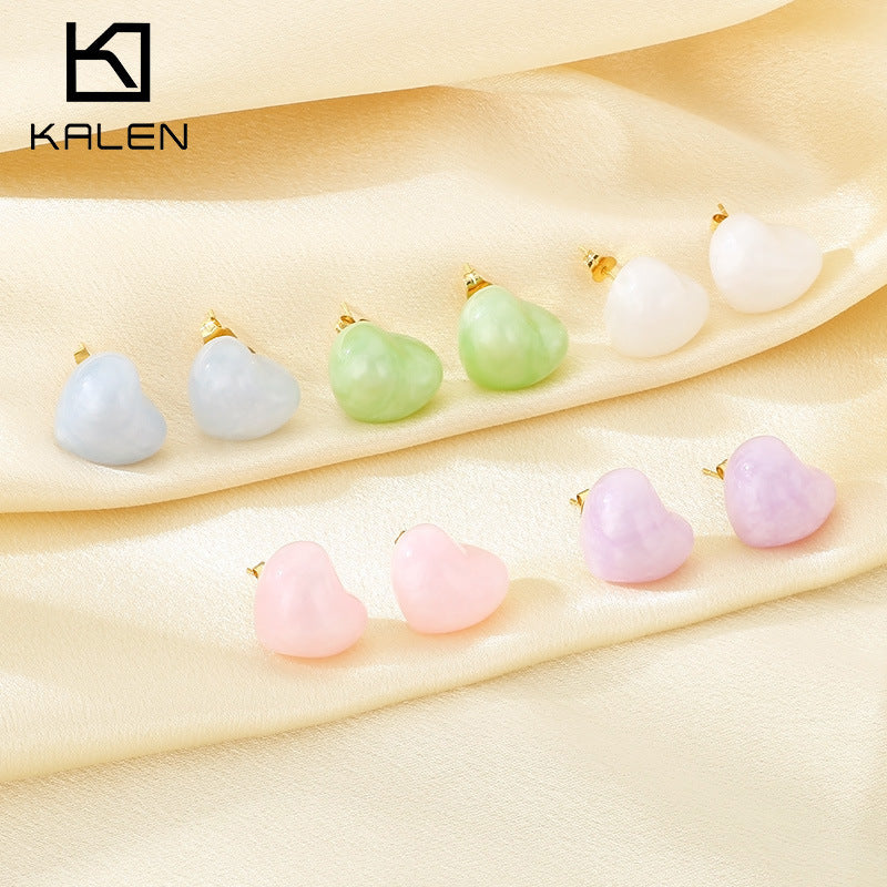 Multi-color natural stone heart stud earrings - view 1