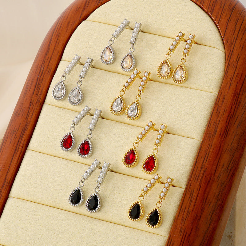 Teardrop Pearl Stainless Steel Drop Earrings - view 1