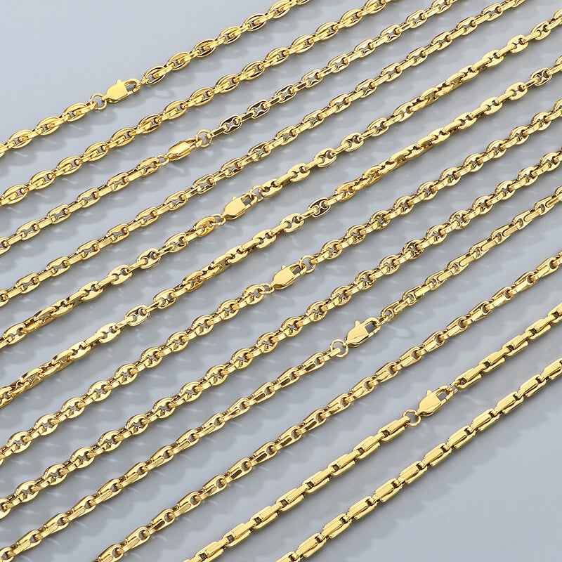 Polished Stainless Steel Pig Nose & Bamboo Chain Necklace - view 1
