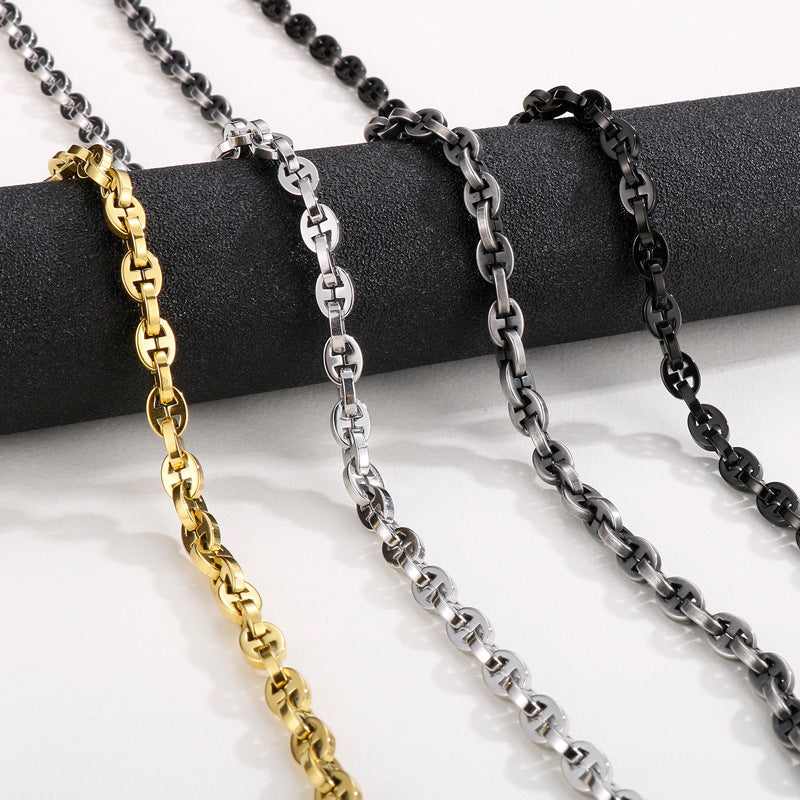 Kalen 6mm Pig Nose Marine Chain Stainless Steel Bracelet Necklace Jewelry Set - view 1
