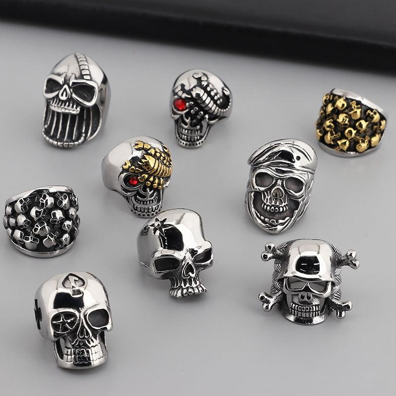 Kalen Punk Casting Gothic Exaggerated Skull Stainless Steel Ring for Men - kalen