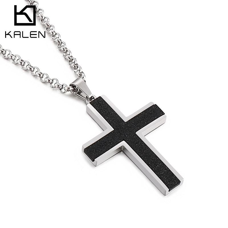Kalen Hip Hop Cross Pendant Shiny Men's Stainless Steel Necklace Blessing Jewelry Gift.
