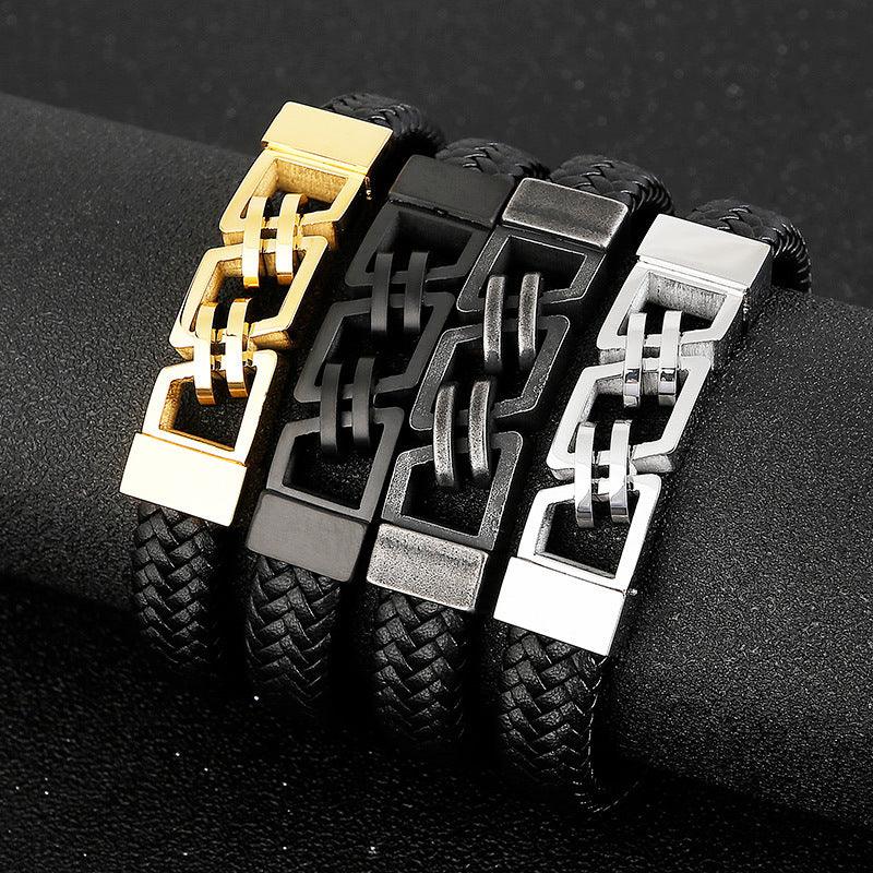 Kalen 12mm Leather Stainless Steel Bracelet For Men - kalen