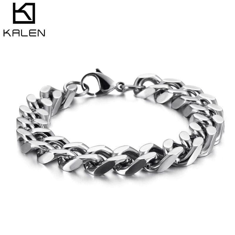 KALEN 14mm Width Chunky Cuban Chain Bracelet Men 316 Stainless Steel 16cm-24cm Multi-Size Link Chain Pulsera Jewellry.