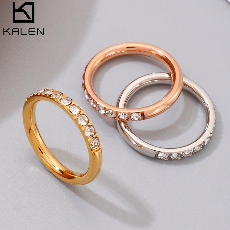 Kalen 3mm Women Ring Stainless Steel Ring Rose Gold /Sliver /Gold Color Rhinestone Crystal Opal Rings Jewelry 6/7/8/9 Size.
