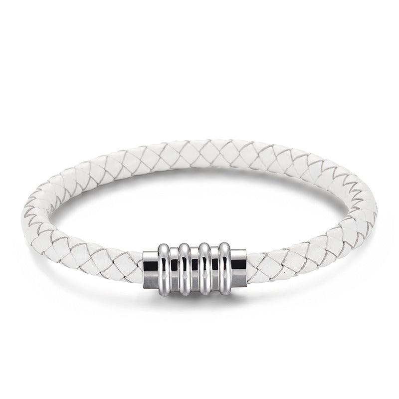 KALEN 6mm Cowhide Leather Stainless Steel Magnet Buckle Bracelet for Men - kalen