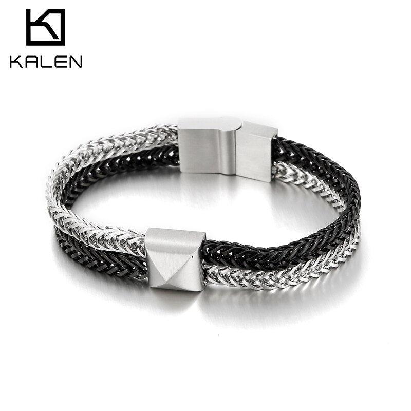 Kalen 6mm Double Layer Link Chain 316L Stainless Steel Bracelets Men's Biker Bracelet On Hand Jewelry.