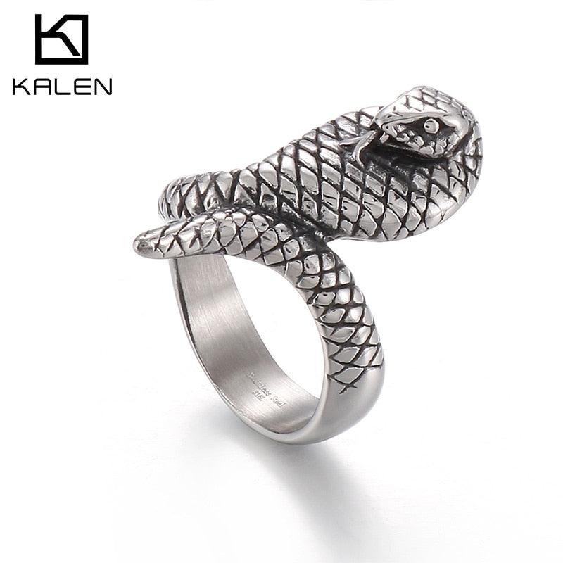 KALEN 7mm Vintage Fashion Cobra Ring for Men Stainless Steel Men's Ring Punk Jewelry.