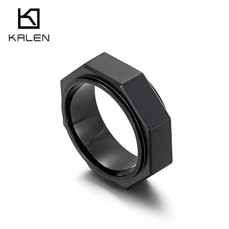 Kalen 8mm Gold Steel Color Black Ring Polished Men's Stainless Steel Simple Fine Jewelry.