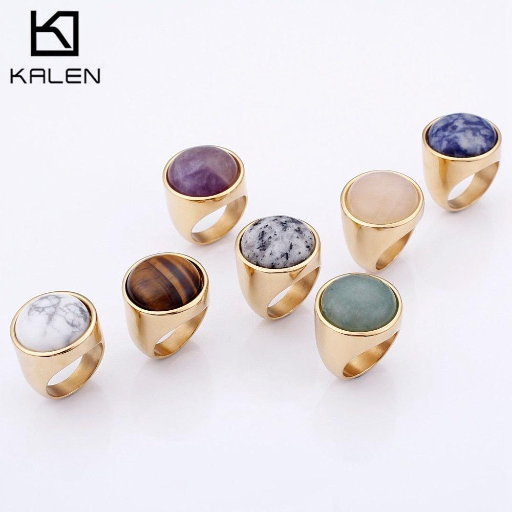 KALEN Crystal Rings Lady Fashion Big Marble Color Stone Rings Women Size 6-9 Antique Color & Gold Wedding Rings Party Jewelry.