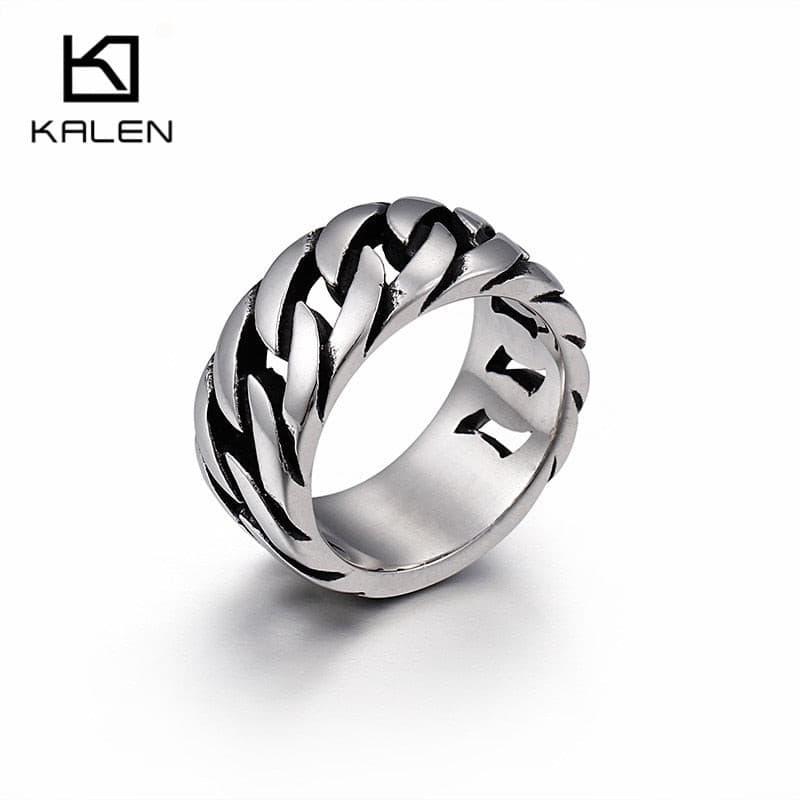 KALEN Cuban Link Chain Ring Men Size 8-12 Stainless Steel High Polished 10mm Chain Link Finger Rings Cheap Biker Jewelry.