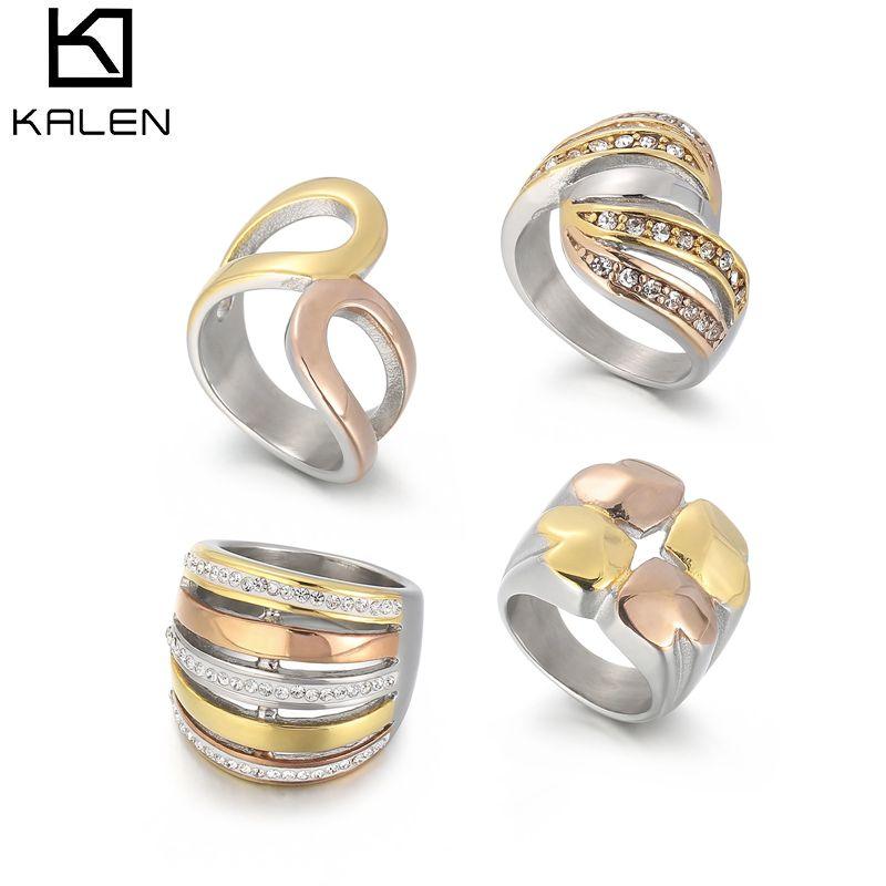 KALEN Mix Gold Crossover Rings for Women Party Rock Rings Chunky Wide Bang Ring Retro Fashion Vintage Jewelry.