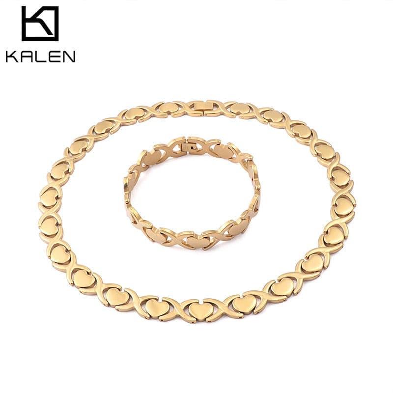 KALEN New Jewelry Sets For Women Gold Color Stainless Steel Bracelet & Necklace Sets Fashion Bohemia Heart Femme Jewelry Gifts.