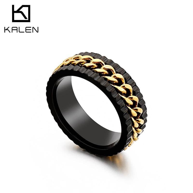 KALEN Punk Cuban Chain Rings Men Stainless Steel Biker Finger Ring Hip Hop Jewellry.