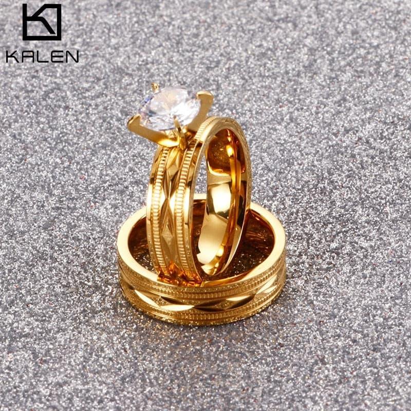 KALEN Sainless Steel Couple Rings Engraving Pattern Wedding Infinity Anillos Men and Women Engagement Fashion Jewelry Gifts.