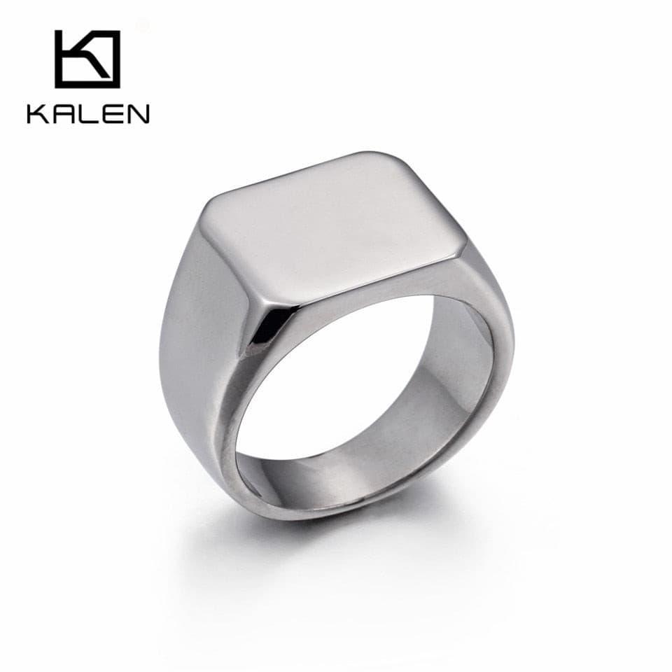 KALEN Stainless Steel Signet Rings Men Size 8-12 High Polished Smooth Big Width Square Finger Rings Fashion Jewelry.