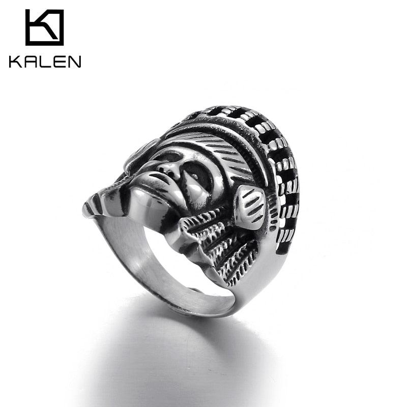 Kalen Vintage Soldier Patriarch Stainless Steel Men's Ring Power Punk Jewelry Accessories.