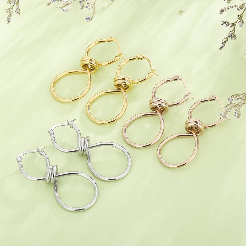 Stainless Steel Crossed Circles Hoop Earrings - kalen