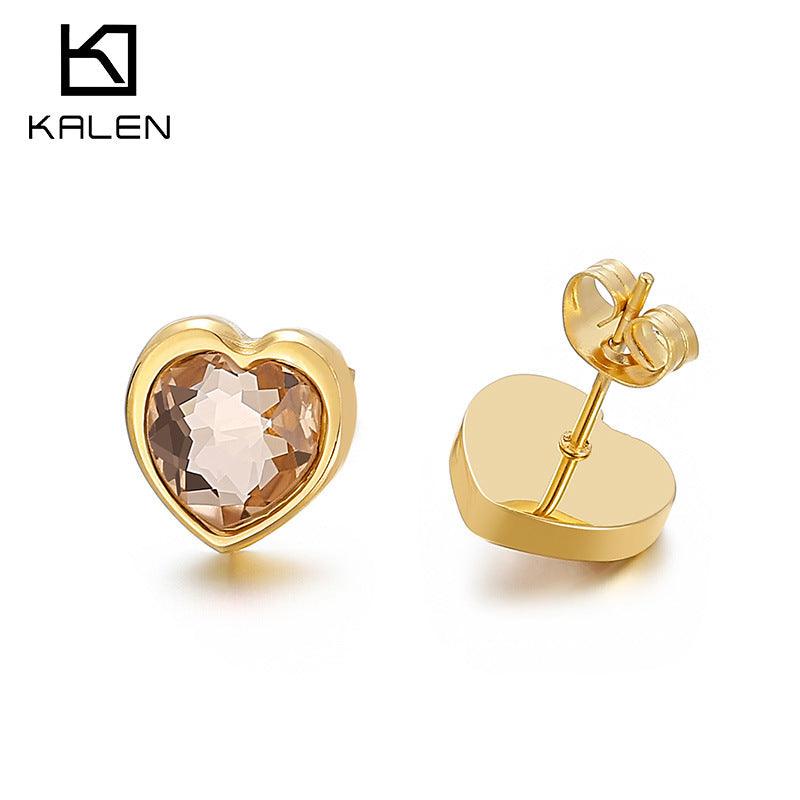 Stainless Steel Crystal Glass Pearl Zircon Heart Stub Earrings - kalen