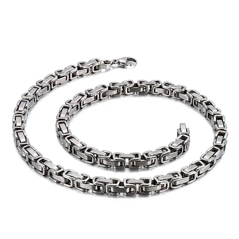 Collar Bizantino Para Hombre Acero Inoxidable - Anchos 4/6/8 Mm, Largos 50-70 Cm, Plata/negro/dorado
