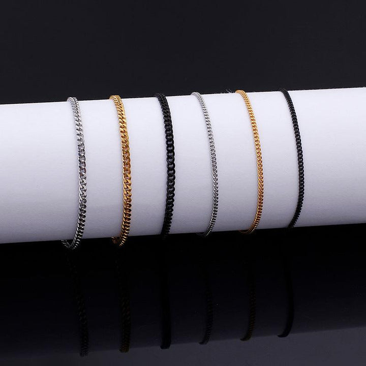 1.5/2.2mm Polished 2-Side Cut Curb Cuban Chain Bracelet Necklace with Lobster Clap - kalen