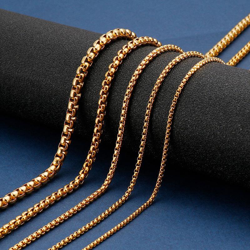 1.5/2/2.5/3/3.5/4/4.5/5/6/7mm Stainless Steel Square Box Chain Necklace PVD Gold Plated Color - kalen