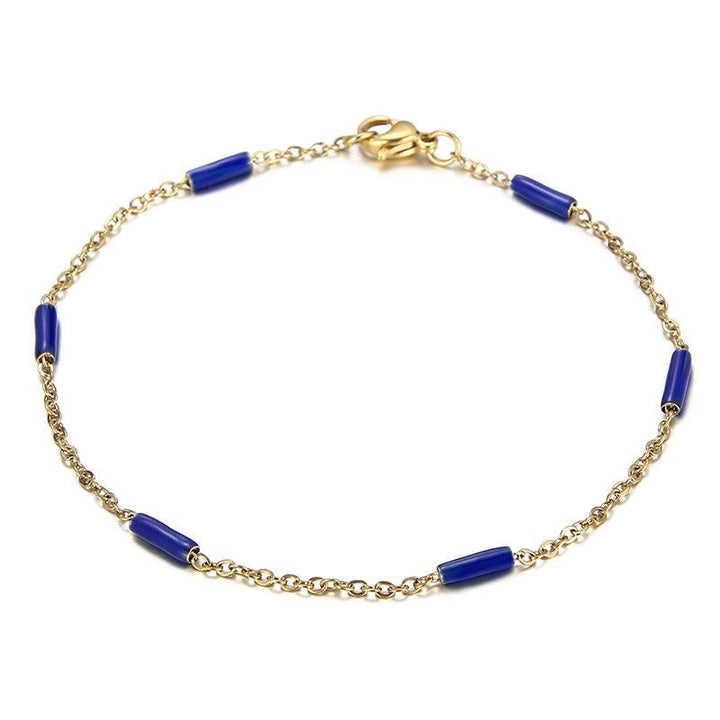 1.5mm Stainless Steel Bohemian Enamel Bead Loop Chain Bracelet - kalen