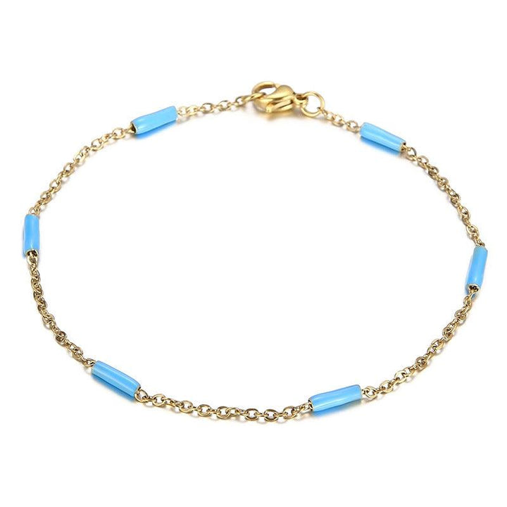 1.5mm Stainless Steel Bohemian Enamel Bead Loop Chain Bracelet - kalen