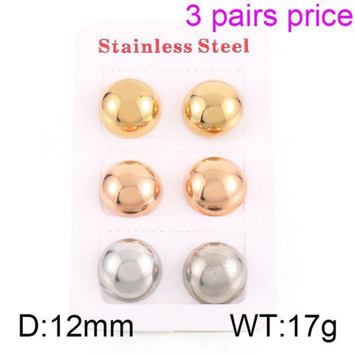 1 Set of Three Color Stainless Steel Hollow Half Ball Stud Earrings - kalen