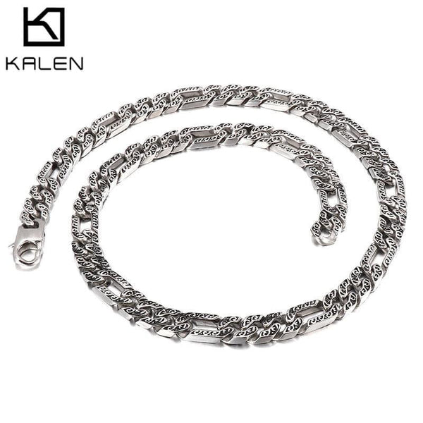 Kalen Vintage Link Chains Necklace For Mens Engraved Cuban Chain Punk Jewelry Locomotive Wind K-POP.