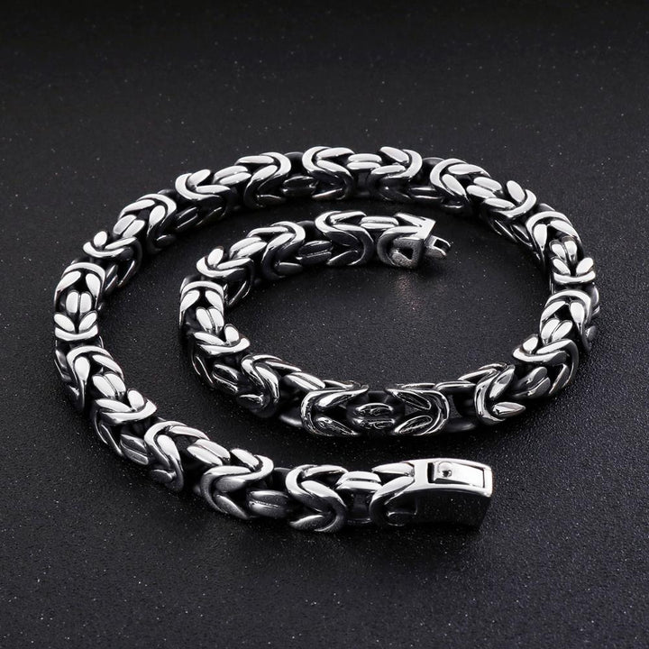 KALEN Stainless Steel 60cm Byzantine Chain Necklace &amp; Bracelet Set Men Punk Heavy Chunky Statement Choker Bangle Jewelry Sets.