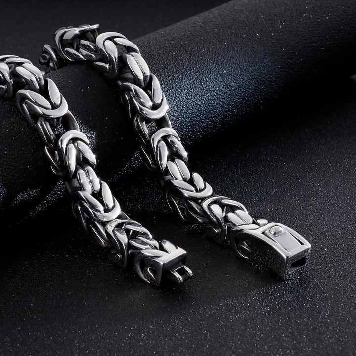 KALEN Stainless Steel 60cm Byzantine Chain Necklace &amp; Bracelet Set Men Punk Heavy Chunky Statement Choker Bangle Jewelry Sets.