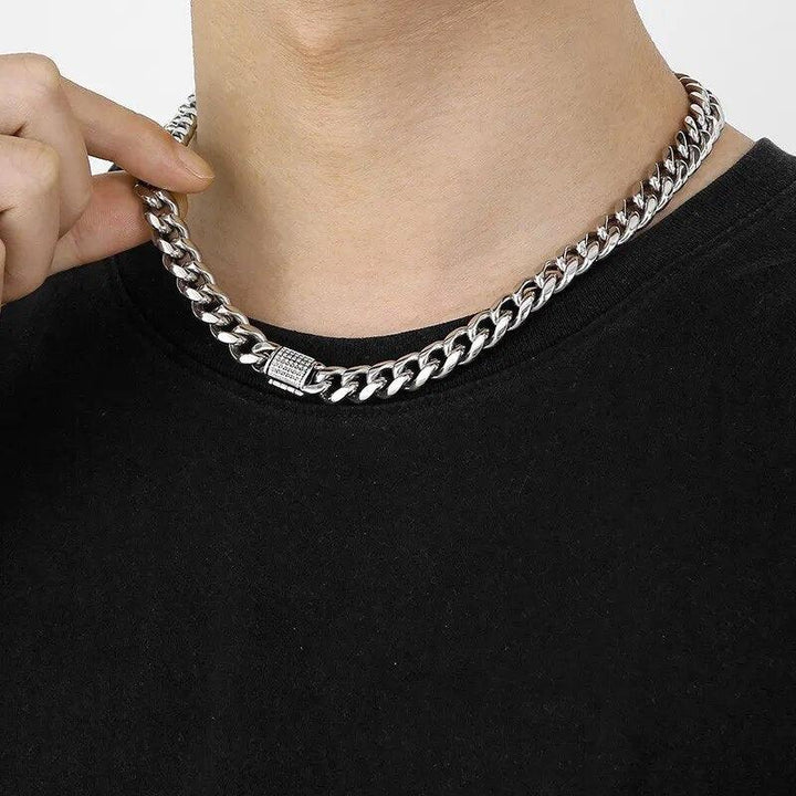 10MM Cuban Chain Bracelet Necklace with Cnc Stone Clasps - kalen