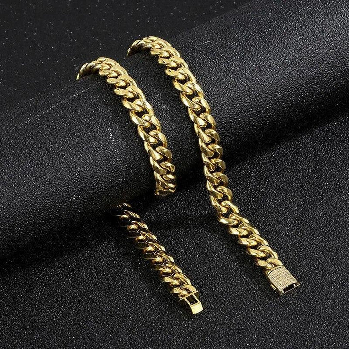 10MM Cuban Chain Bracelet Necklace with Cnc Stone Clasps - kalen