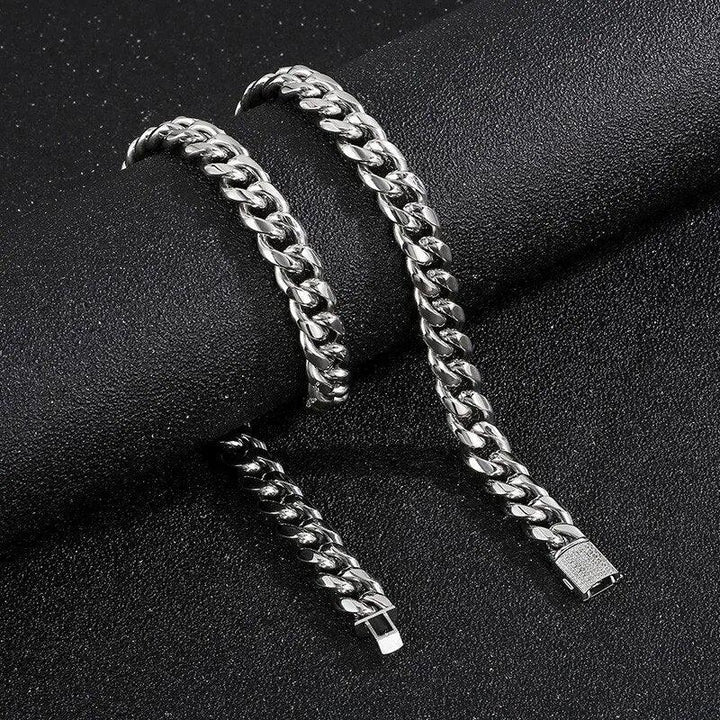 10MM Cuban Chain Bracelet Necklace with Cnc Stone Clasps - kalen