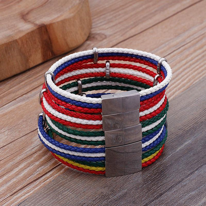 10mm National Flag Color World Cup Leather Bracelet Bracelet for Men Women - kalen