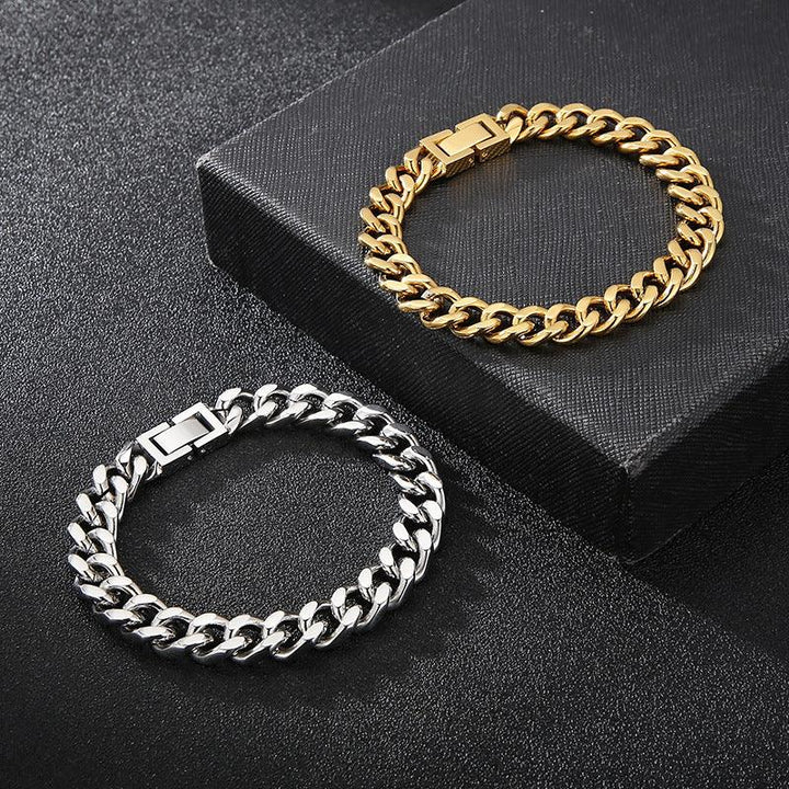 10mm Polished 2-Side Cut Curb Cuban Chain Bracelet Necklace with Lock Buckle Clap - kalen