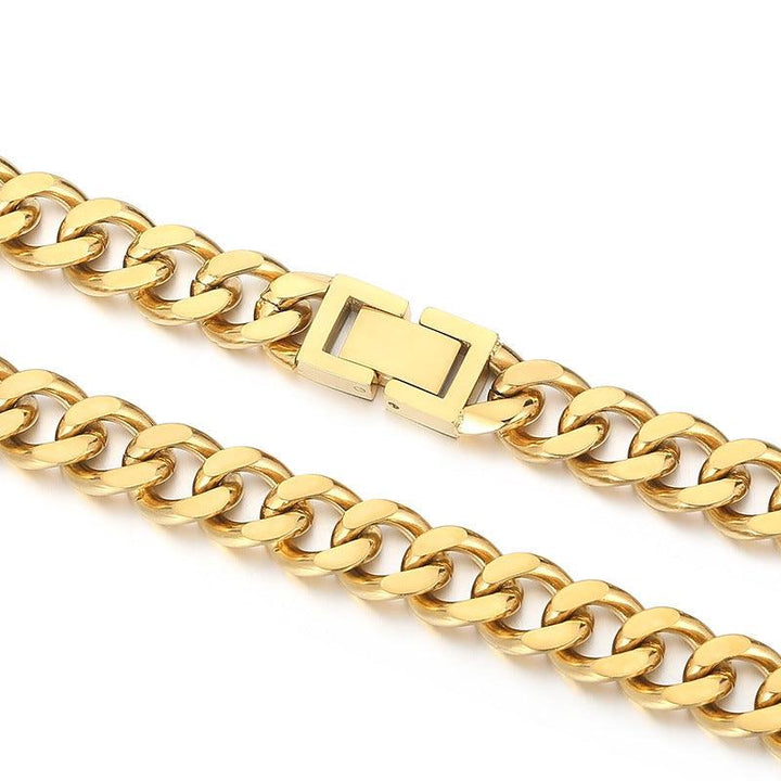 10mm Polished 2-Side Cut Curb Cuban Chain Bracelet Necklace with Lock Buckle Clap - kalen