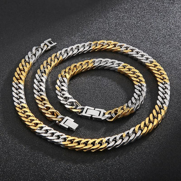 10mm Polished 4-Side Cut Curb Cuban Chain Bracelet Necklace with Buckle Clap - kalen