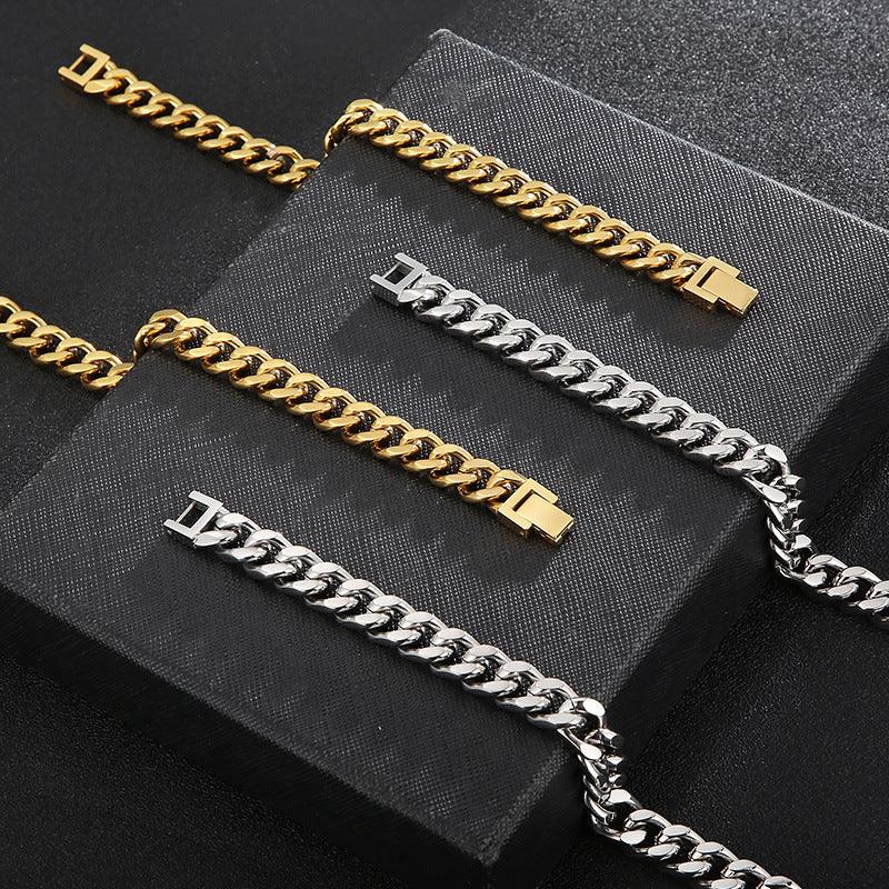 10mm Polished 4-Side Cut Curb Cuban Chain Bracelet Necklace with Buckle ...
